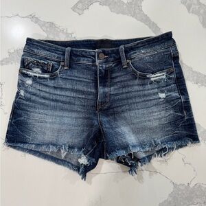 Buckle Dark Blue Distressed Jean Shorts